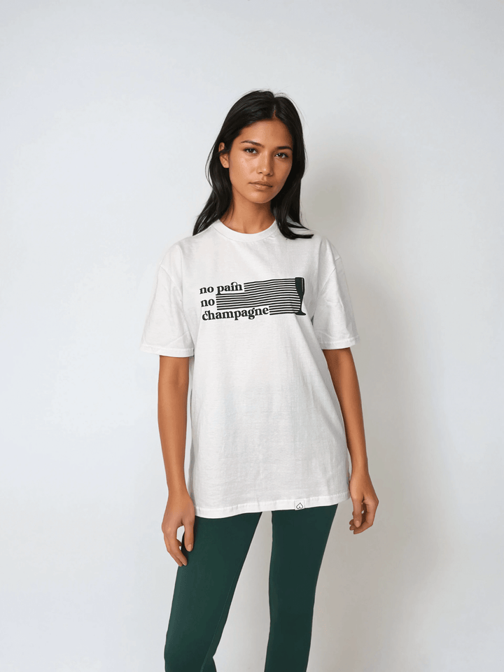 Biały T-shirt Damski - No Pain No Champagne
