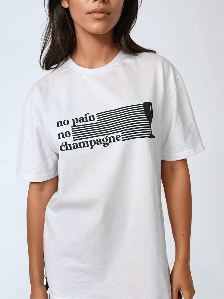Biały T-shirt Damski - No Pain No Champagne